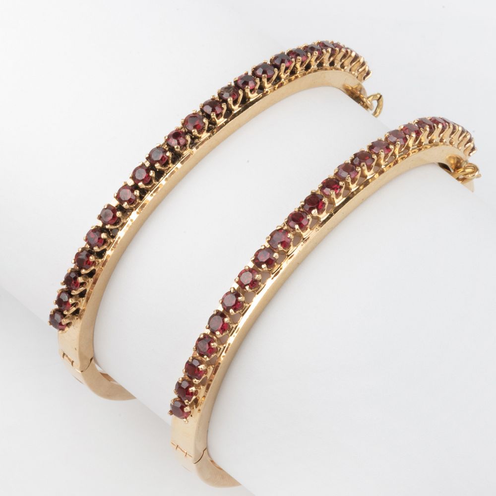 Appraisal: Two k Gold and Garnet Bangle Bracelets Both marked '