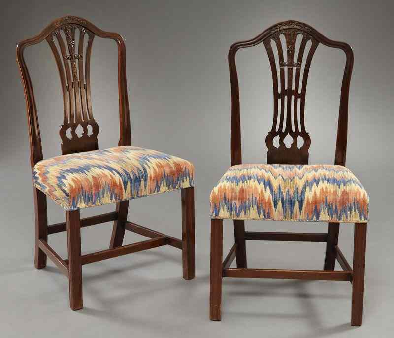 Appraisal: Pr American Federal style side chairswith pierced and floral carved