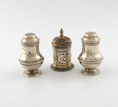 Appraisal: Three silver casters by Child Child London circular form embossed