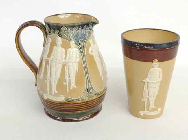 Appraisal: English Doulton Lambeth Pitcher and Royal-Doulton tumbler