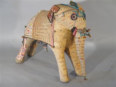 Appraisal: EMBROIDERED AND BEADED CANVAS ELEPHANT h w d in Provenance