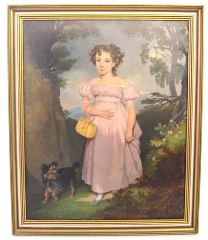 Appraisal: American School th th centuryyoung girl in lavender with basket