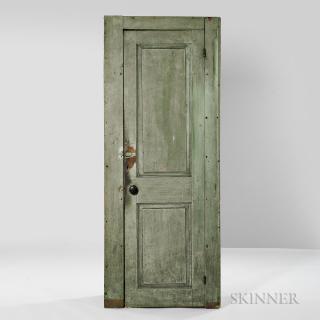 Appraisal: Green gray-painted Cupboard New England late th century with singled