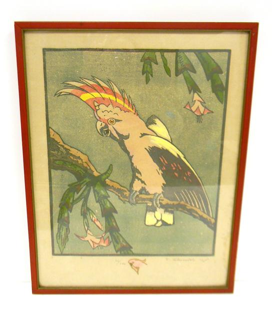 Appraisal: Ferdinand Schmutzer Austrian - color woodblock print of exotic bird