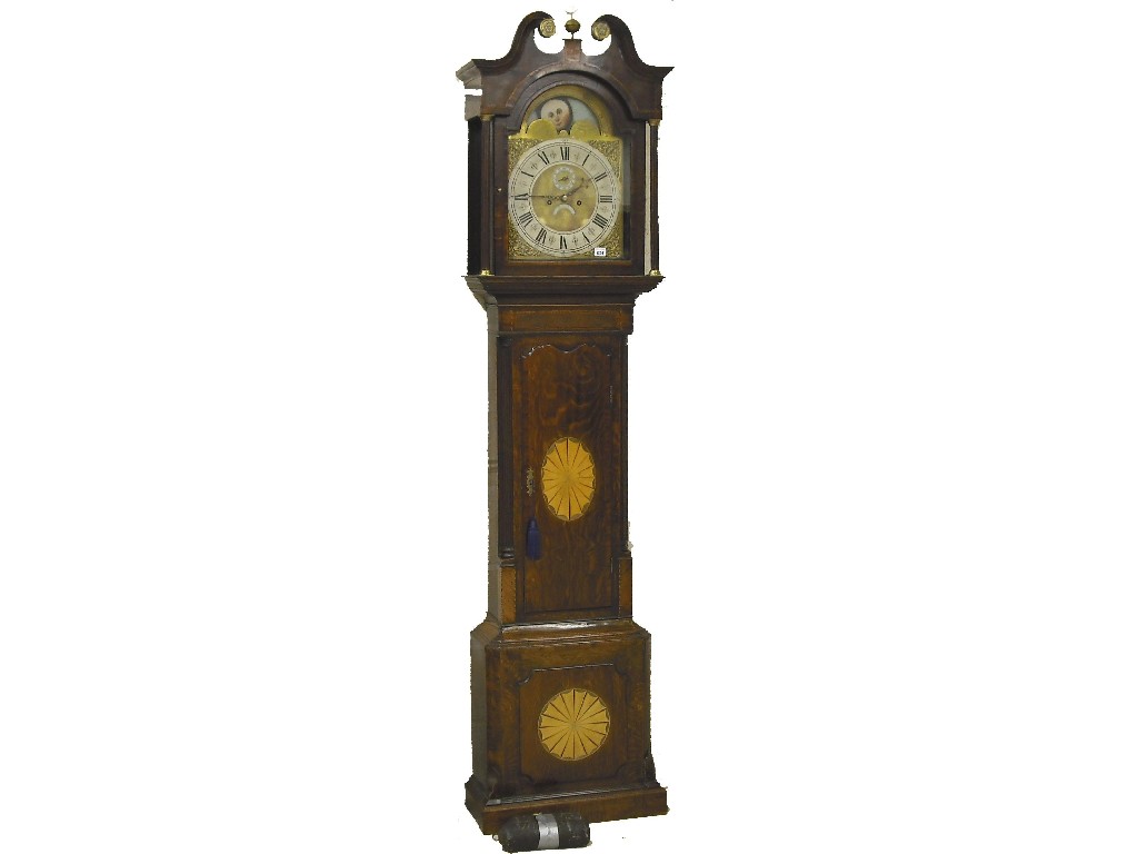 Appraisal: Oak eight day longcase clock the arched brass dial signed