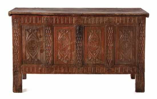 Appraisal: Georgian carved oak coffer th th century hinged rectangular top