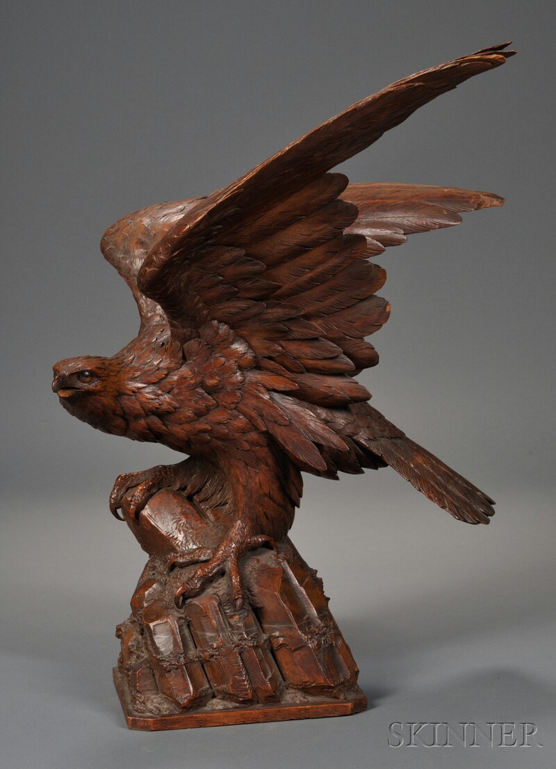 Appraisal: Carved Walnut Eagle Figure possibly a Swiss Black Forest area