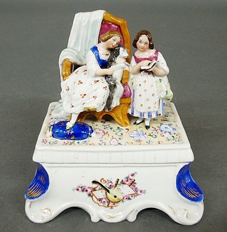 Appraisal: - Victorian porcelain inkstand c the lid with two young