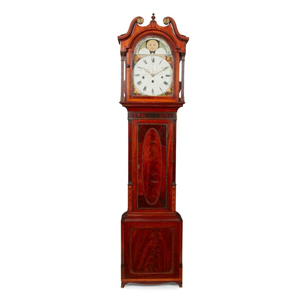 Appraisal: REGENCY MAHOGANY MOONPHASE CHIMING LONGCASE CLOCK SHACKLOCK STANFREE EARLY TH