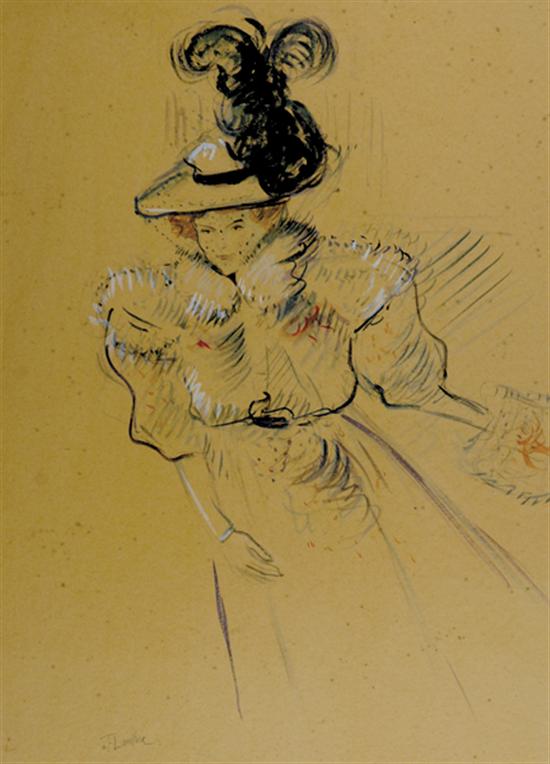 Appraisal: Henri De Toulouse-Lautrec manner of French - LADY WITH HATwatercolor