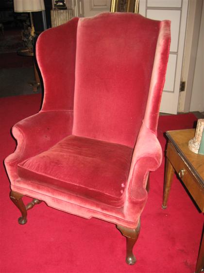 Appraisal: Queen Anne style mahogany wing armchairmodern