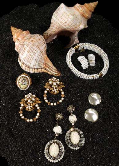 Appraisal: Pair of Faux Pearl Button Earrings ca each composed of