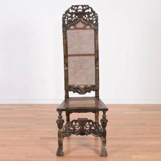 Appraisal: Nice William Mary black japanned side chair th c pierced