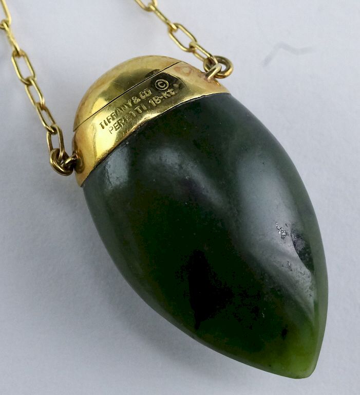 Appraisal: Tiffany Co Peretti K Gold Jade Bottle Necklace Tiffany Co