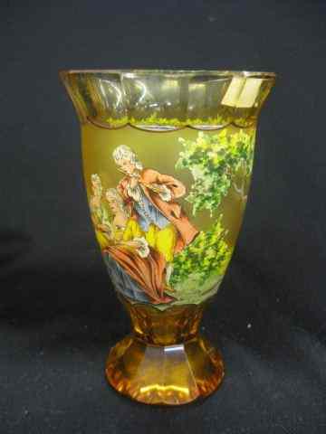 Appraisal: Bohemian Art Glass Goblet courting couples in the garden golden