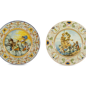 Appraisal: A Pair of Italian Renaissance Style Majolica Glazed Ceramic Chargers