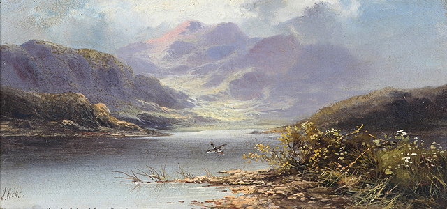 Appraisal: DAVID HICKS TH TH CENTURY A highland loch with mallard