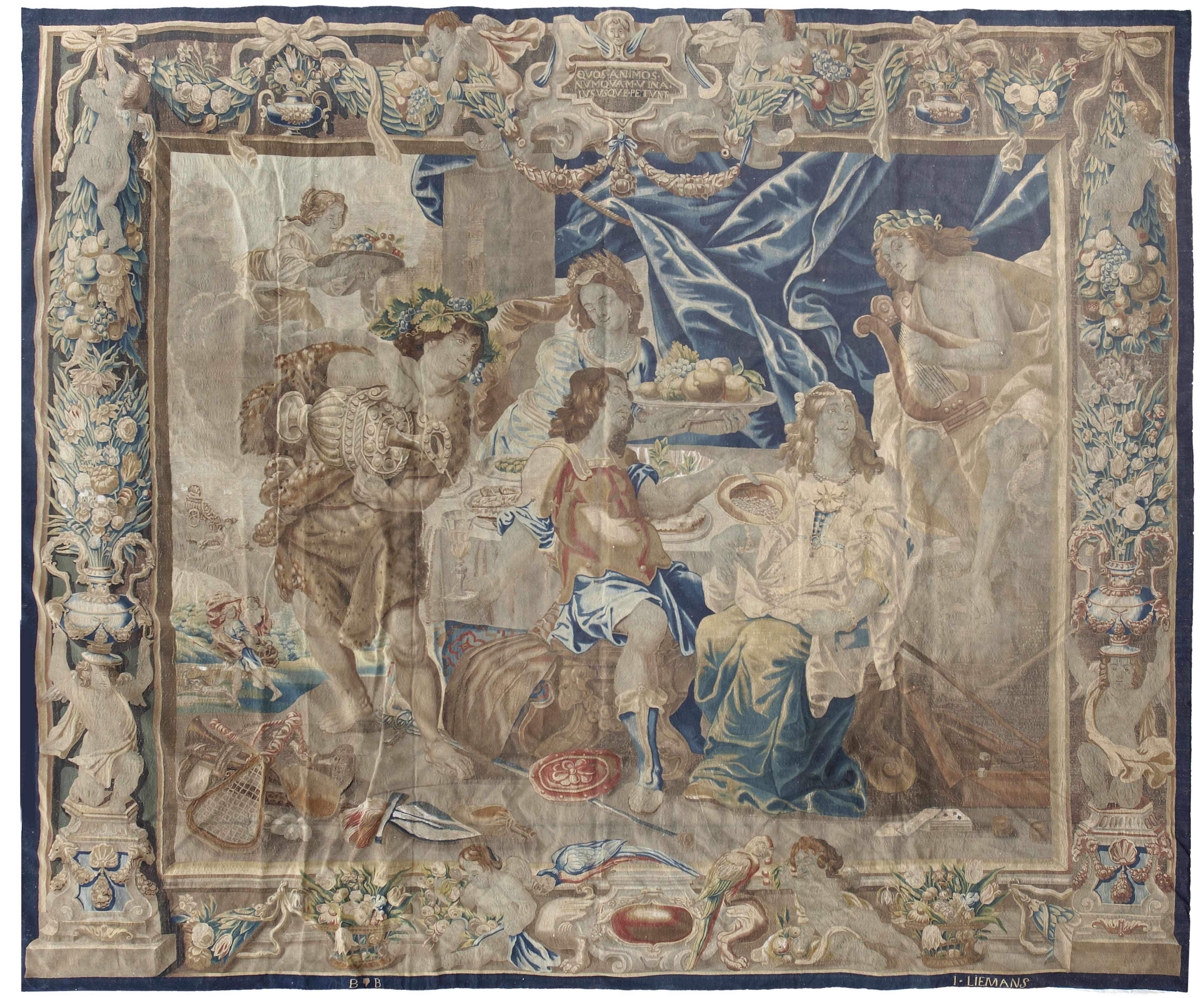 Appraisal: A fine Brussels allegorical tapestry Bacchus some men never strive