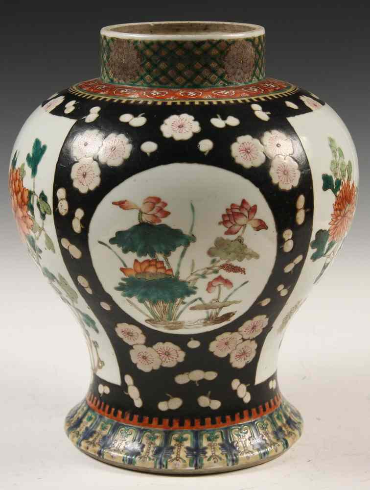 Appraisal: CHINESE FAMILLE NOIR VASE - th c Chinese Compound Baluster