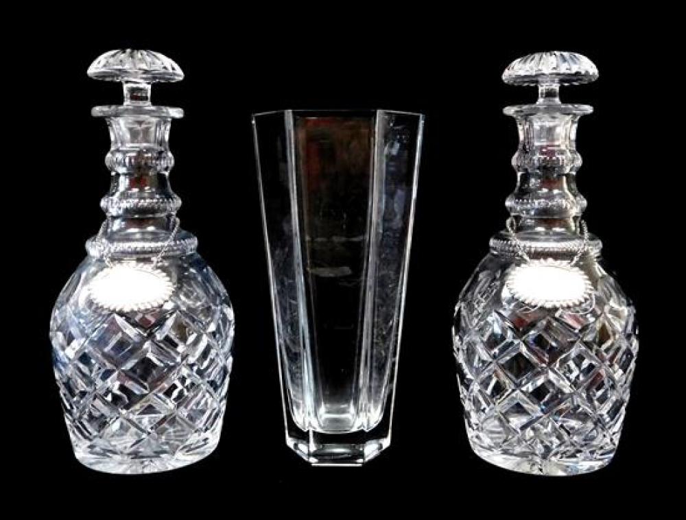 Appraisal: GLASS Tiffany Frank Lloyd Wright crystal vase and two cut