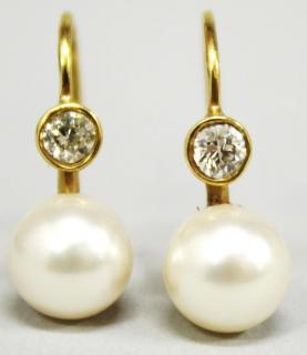 Appraisal: Pair of K Gold Pearl Diamond Earrings The yellow gold