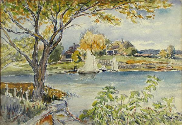 Appraisal: Reynolds Beal American - Essex landscape c unsigned watercolor on