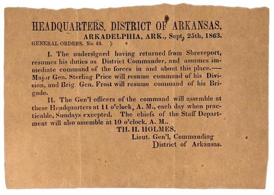 Appraisal: ARKANSAS - Thomas H HOLMES Headquarters District of Arkansas General