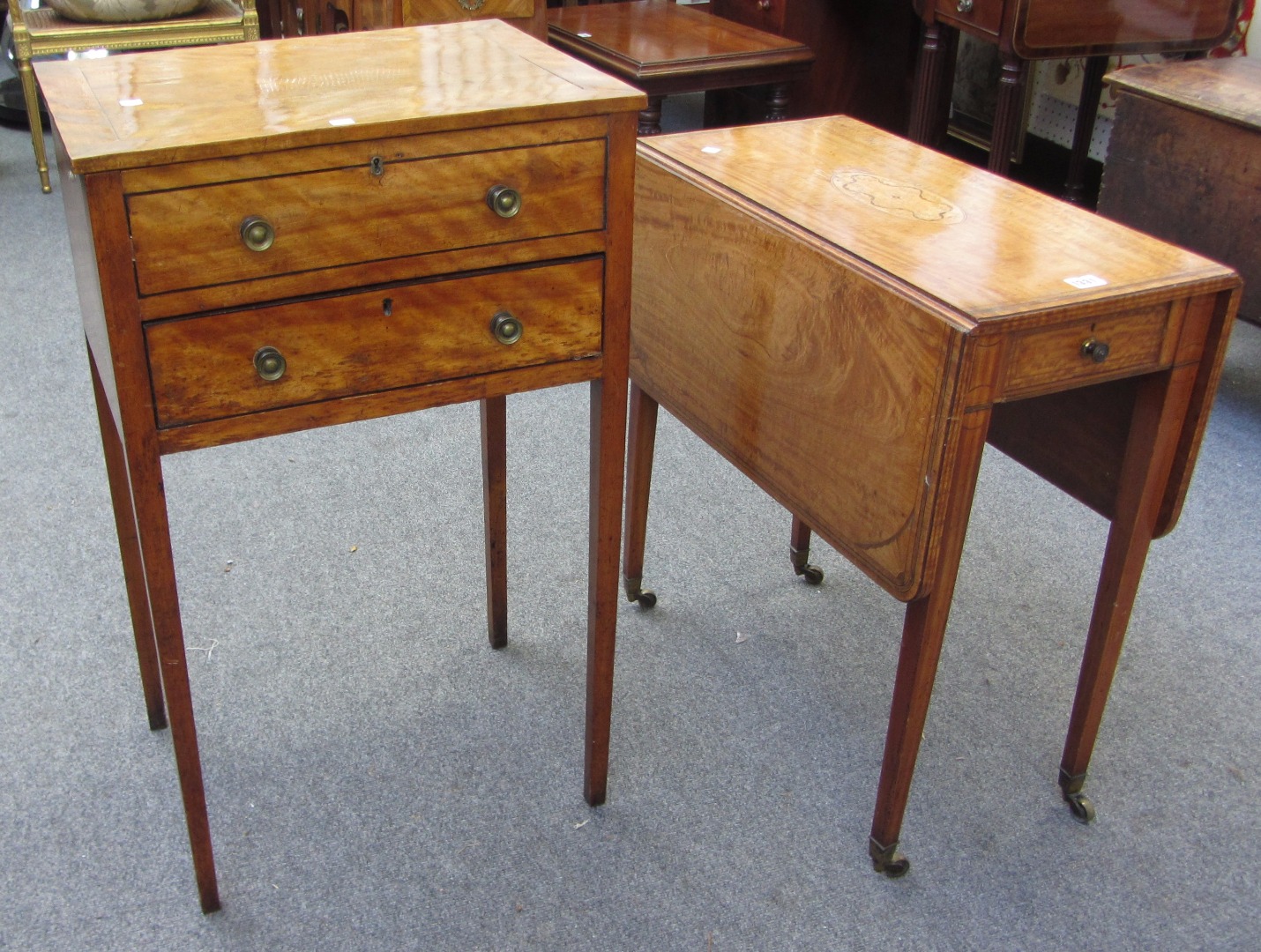 Appraisal: A small late th century inlaid satinwood drop flap table