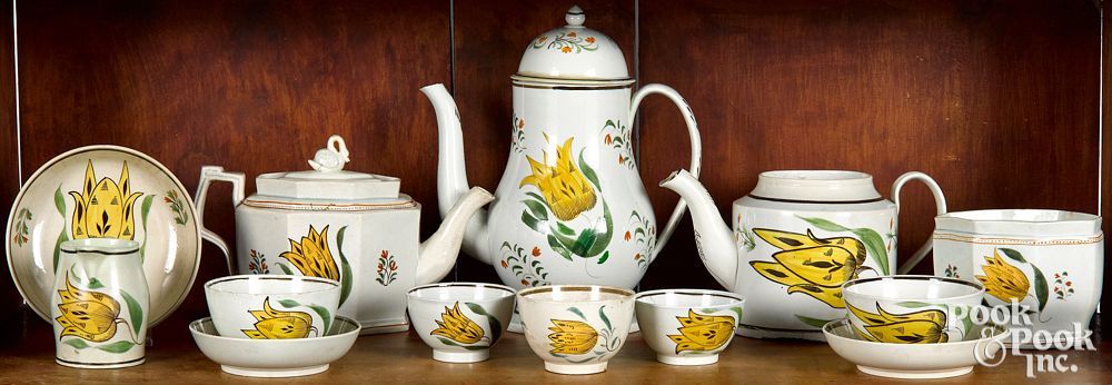 Appraisal: Thirteen pieces of Leeds yellow tulip pearlware Thirteen pieces of