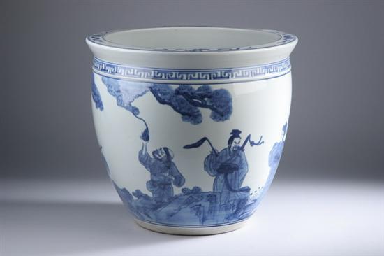 Appraisal: LARGE CHINESE BLUE AND WHITE PORCELAIN FISH BOWL - in