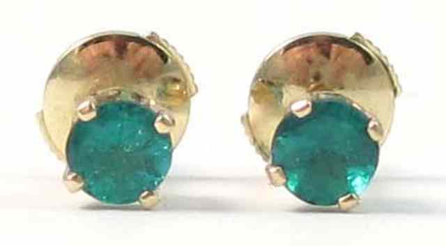 Appraisal: PAIR OF EMERALD EAR STUDS each k yellow gold set