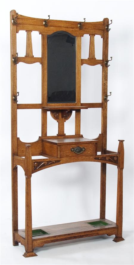 Appraisal: An early th century aesthetic movement oak hall stand the