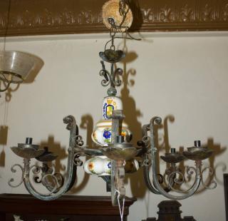 Appraisal: Light French Iron and Decorated Pottery Chandelier H x W