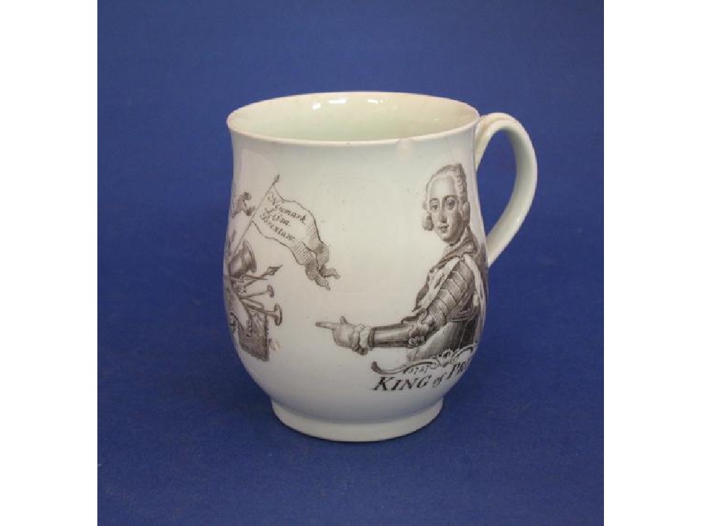 Appraisal: FIRST PERIOD WORCESTER HANCOCK KING OF PRUSSIA MUG of baluster