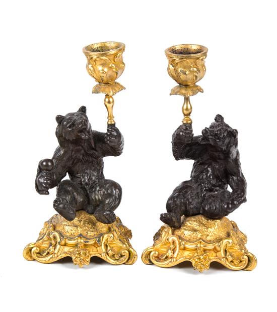 Appraisal: Sale Lot A Pair of Gilt and Patinated Bronze Figural