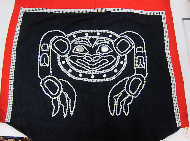 Appraisal: NORTHWEST COASTAL INDIAN BUTTON BLANKET Kwakiutl tribe Kwakwaka'wakw people Alert