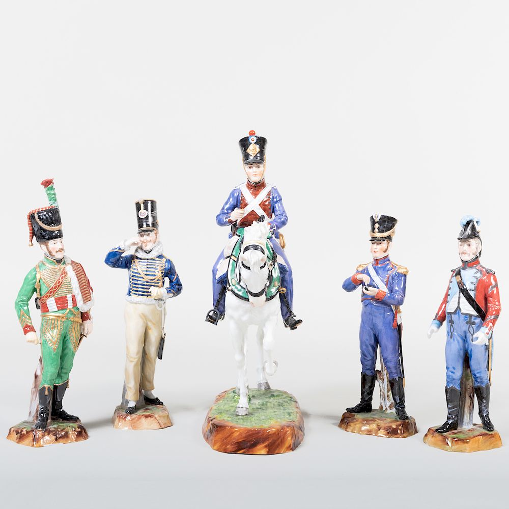 Appraisal: Group of Four Capodimonte Porcelain Soldiers and a Rider on