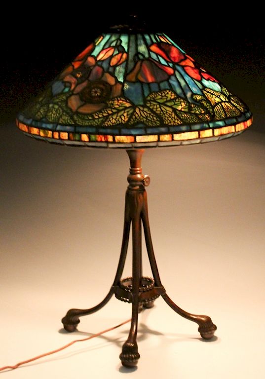 Appraisal: Tiffany Studios Bronze Lamp Wire Mesh Poppy Shade Signed Tiffany