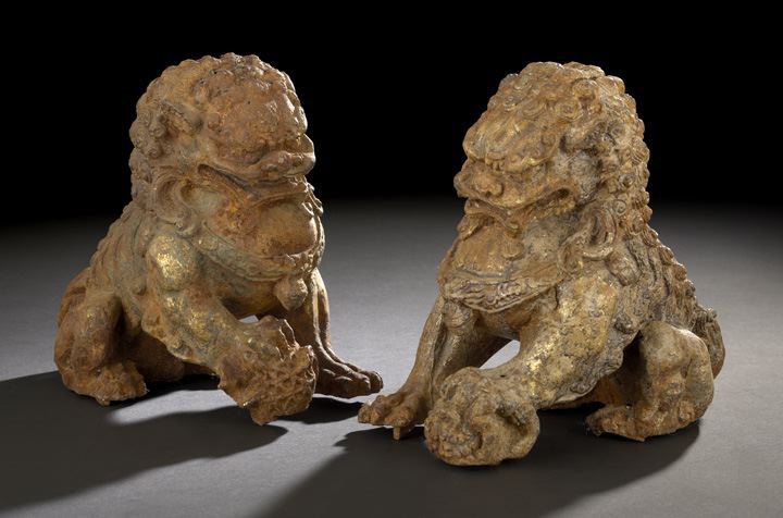 Appraisal: Pair of Chinese Cast-Iron Figures of Imperial Foo Lions th