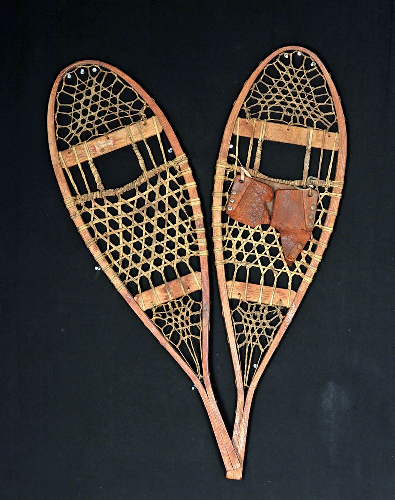 Appraisal: Early th C American Wood Leather Child's Snowshoes Originally Listed