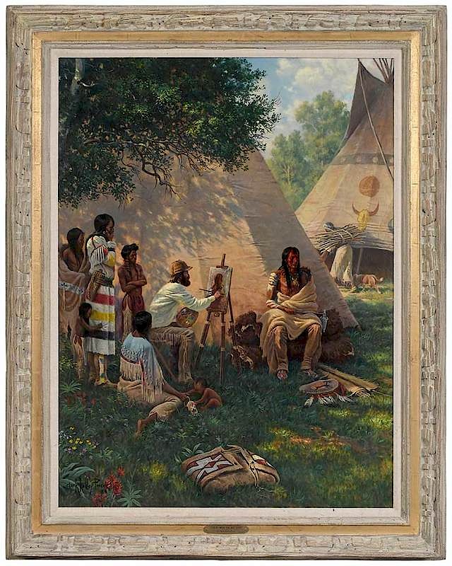 Appraisal: Clark Kelley Price American b Catlin Painting the Blackfeet signed