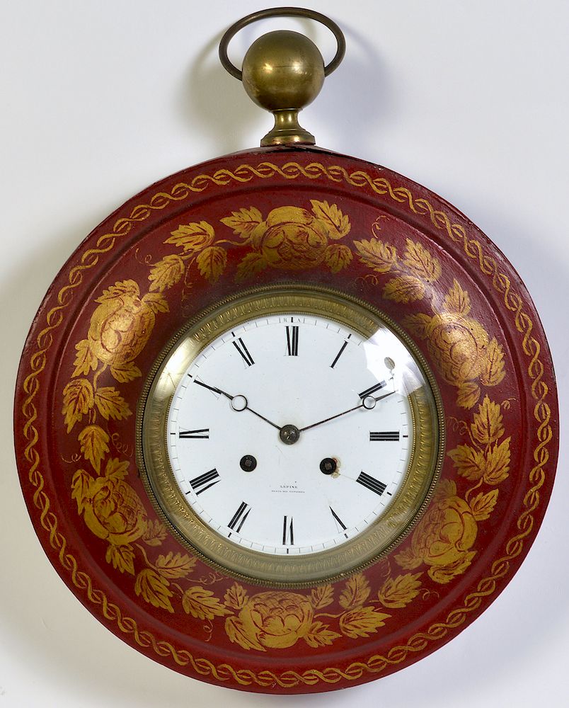 Appraisal: Jean-Antoine Lepine French Red Tole Wall Clock French red tole