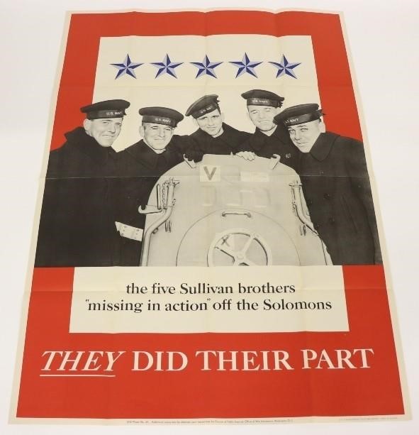 Appraisal: WW II poster 'Sullivan Brothers' x Condition creased creased tear