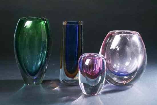 Appraisal: FOUR PIECES CASED ART GLASS th century Of various shapes