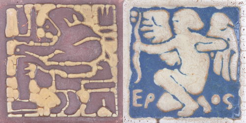 Appraisal: GRUEBY Two medieval tiles one with Eros in white and