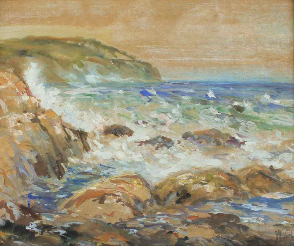 Appraisal: SEAFORD John Albert American - Coastal Surf Scene Pastel Watercolor