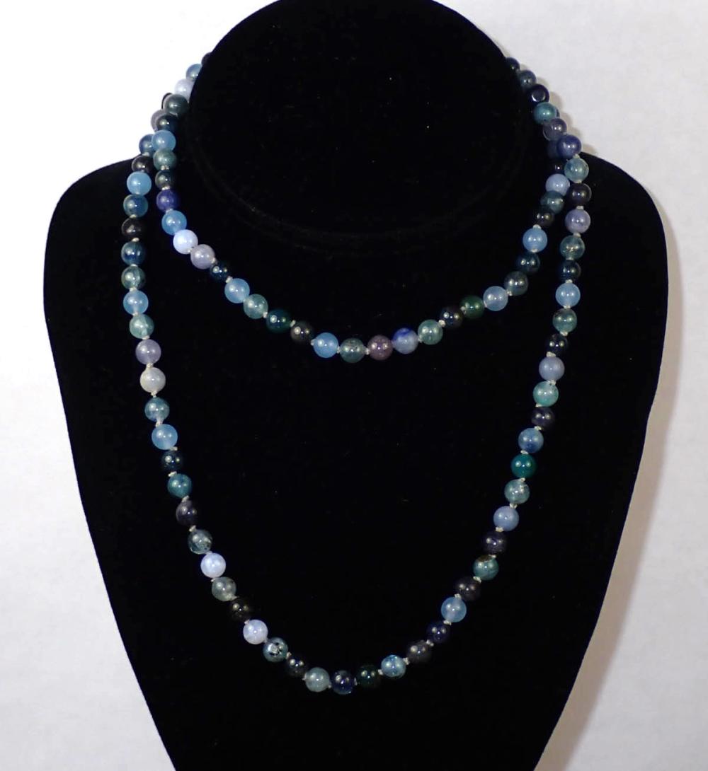 Appraisal: SEMI PRECIOUS GEMSTONE AND FOURTEEN KARAT GOLD NECKLACE hand-knotted ocean