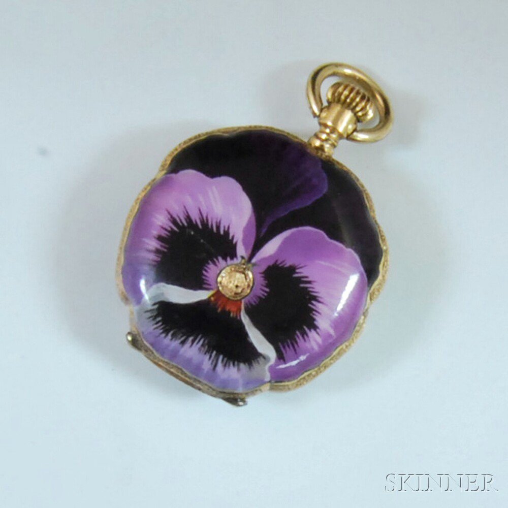 Appraisal: kt Gold and Purple Enamel Pansy Hunting Case Pocket Watch