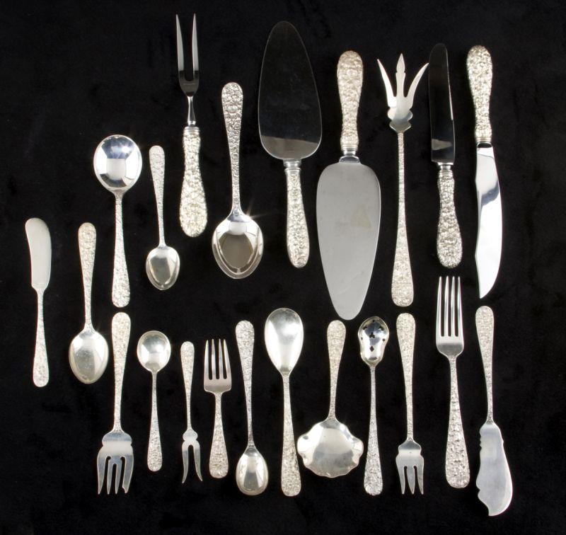 Appraisal: Stieff Repousse Sterling Flatware Service pieces including dinner forks dinner