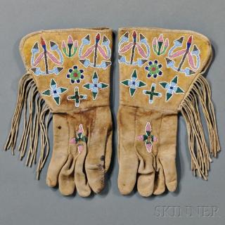 Appraisal: Northern Plains Beaded Hide Gauntlets c late th century fringed